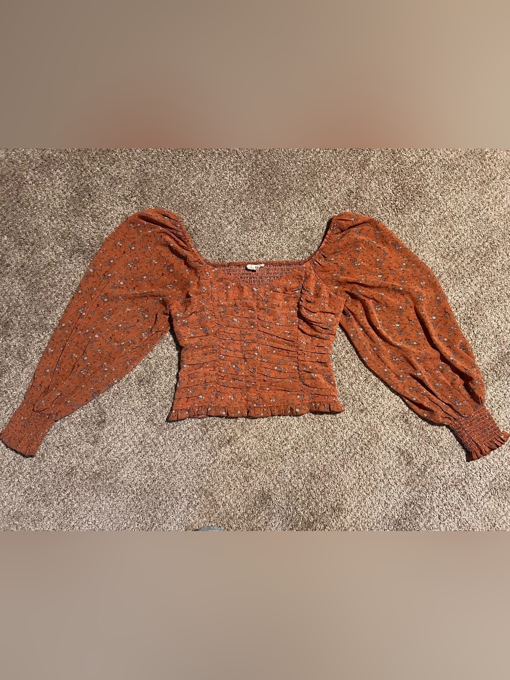 Promesa Smocked Floral Puff Sleeve Crop Top Boho Cottagecore Medium